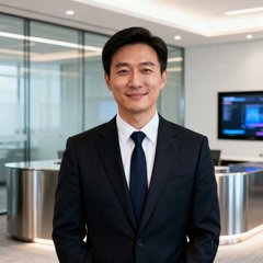 华润集团IT总监张先生的职业头像，身穿深色西装，背景为现代化办公环境，表情自信温和。